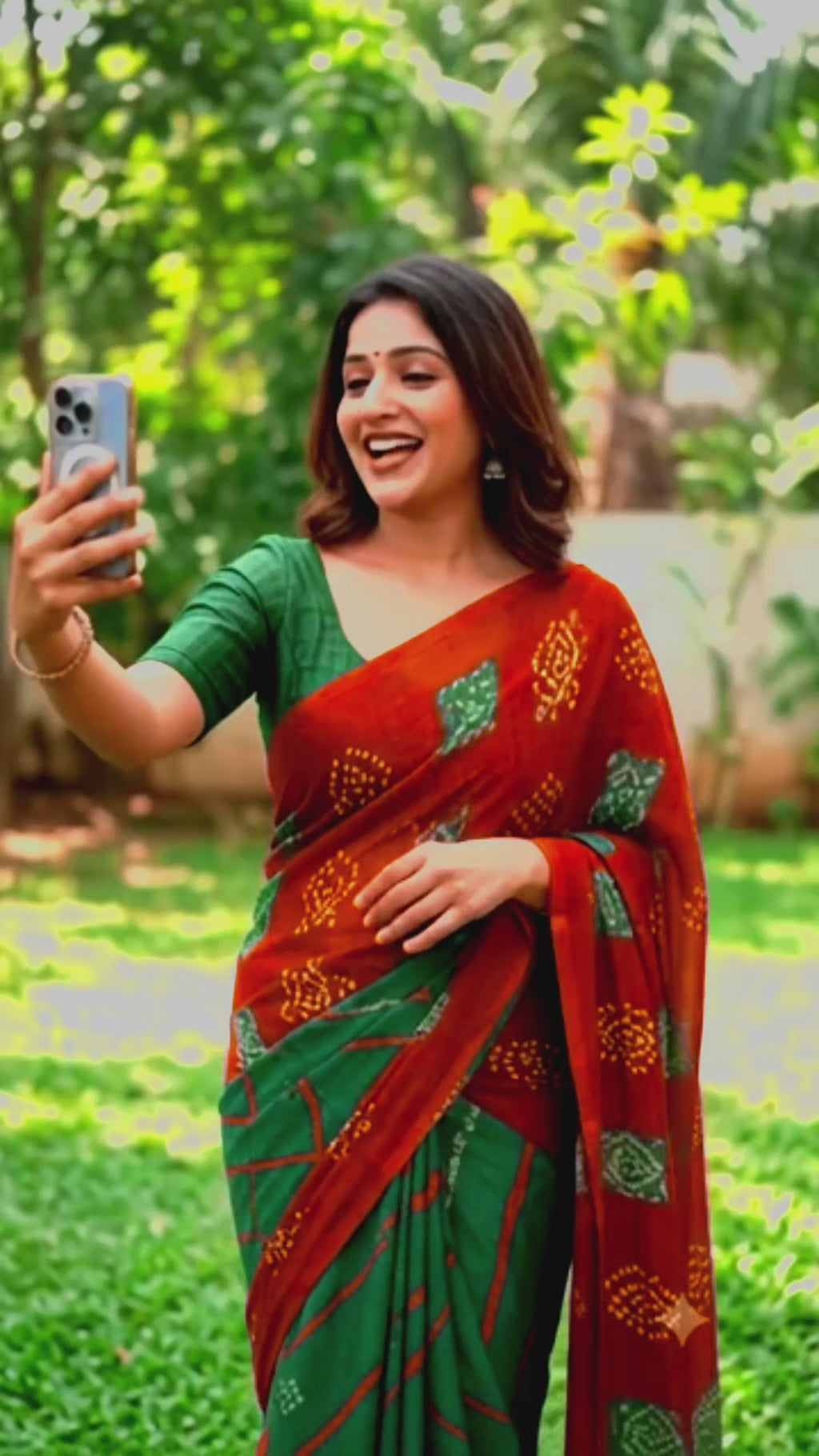 Kanooda Prints Printed Daily Wear Georgette Saree (Green)