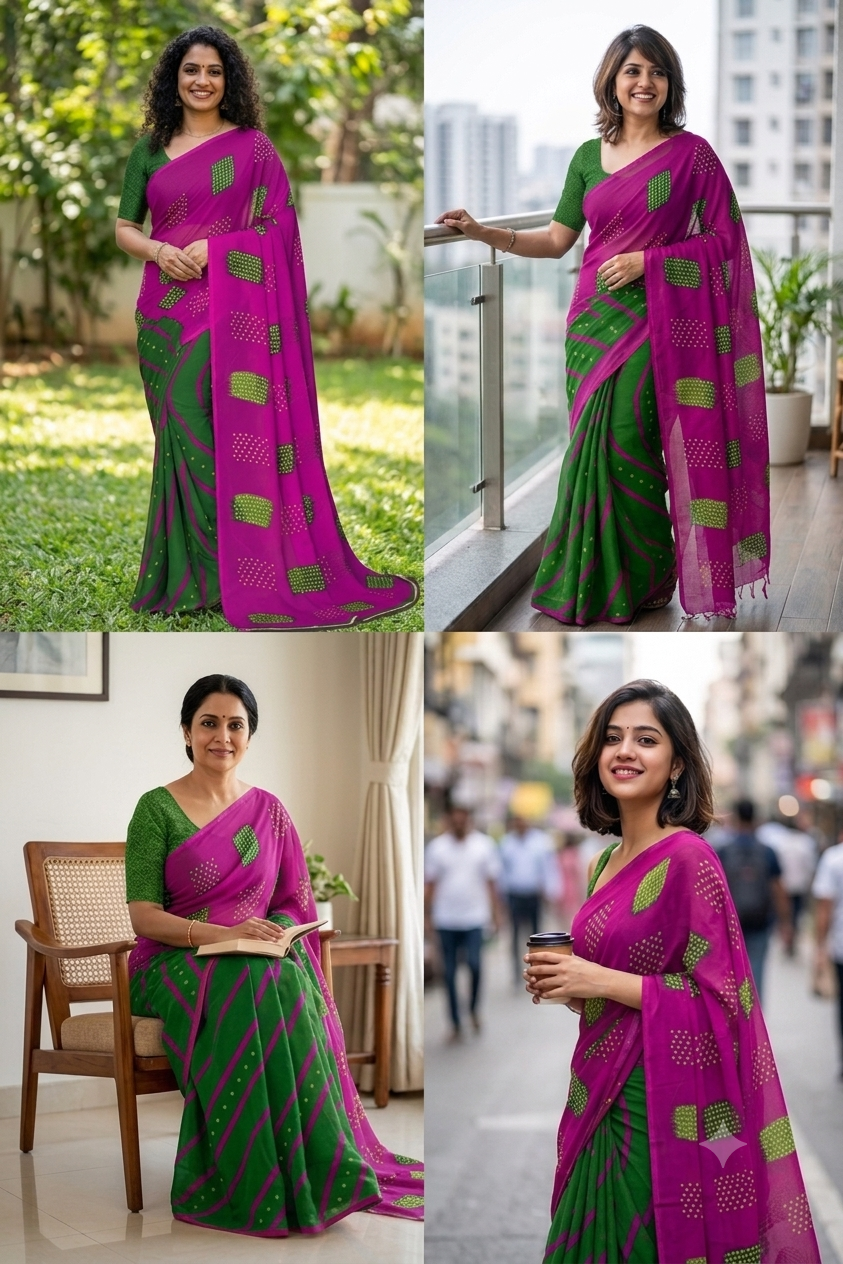 Kanooda Prints Printed Daily Wear Georgette Saree (Green)