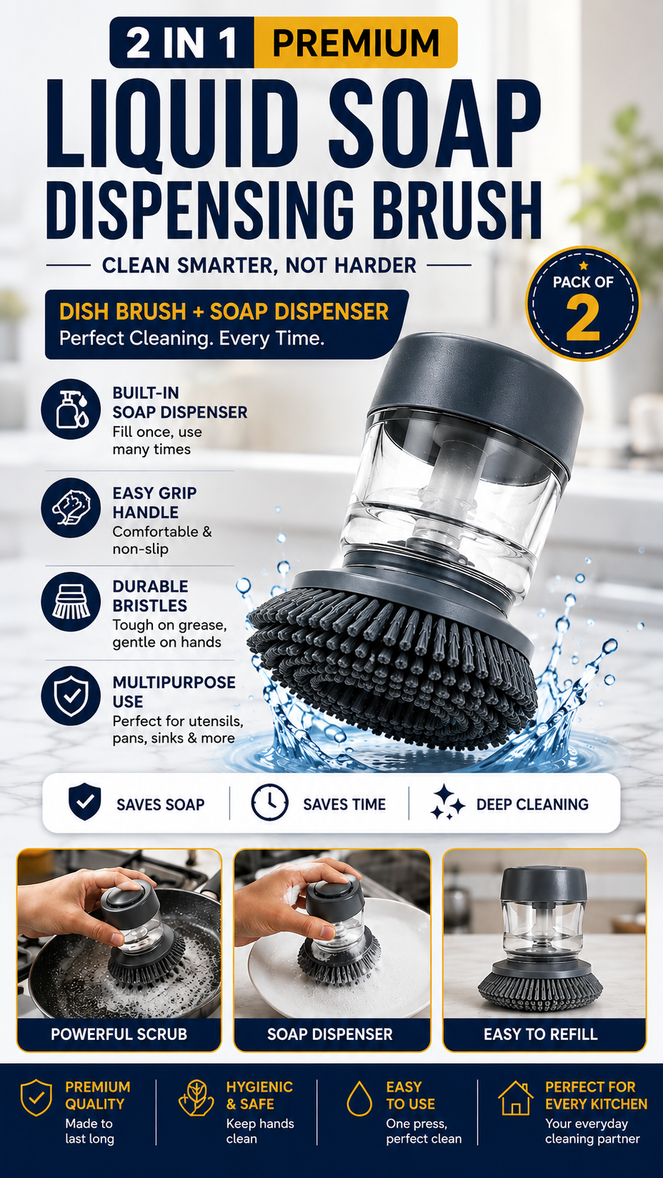 ✨Smart 2-in-1 Soap Dispensing Dish Cleaning Brush